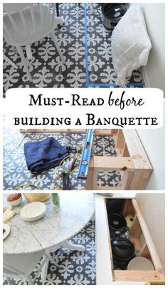 the bottom half of a table is being built into a banquet table with an open drawer