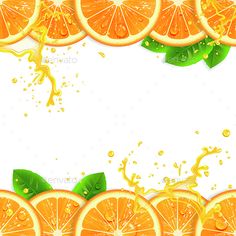 orange slices with splashing juice on white background - food objects