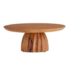 a round wooden table on a white background