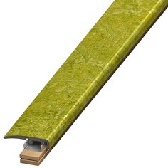 a green piece of wood that is on top of a white surface with a wooden base