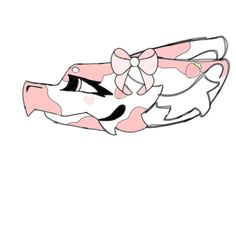 a cow with a bow on it's head is drawn in pink and white