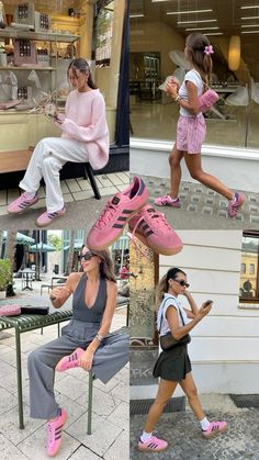 Pink Sambas Adidas Women Outfit, Pink Gazelles Adidas Outfit, What To Wear With Pink Shoes, Adidas Samba Pink Outfit, Pink Adidas Campus Outfit, Pink Gazelles Outfit, Cute Outfits With Sambas, Pink Puma Shoes Outfit, Pink Adidas Samba