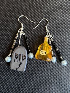 Handmade gravestone + bottle earrings 🧡 Prescription Bottle Earrings, Bottle Earrings, Favorite Jewelry, Jewelry Earrings Dangle, Etsy Earrings, Dangle Drop Earrings, Dangle Earrings, Jewelry Earrings, United States