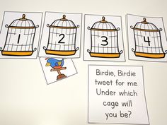 four birdcages with numbered numbers on them to show the number one, two, and three