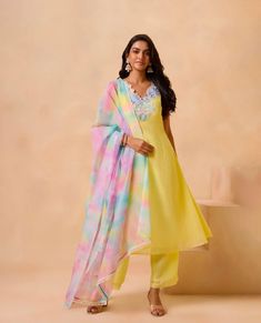 Embroidery Work Design, Nykaa Fashion, Yellow Fits, Work Design, Set Patterns, Kurta With Pants, Indian Outfit, Embroidery Work, Kurti Designs