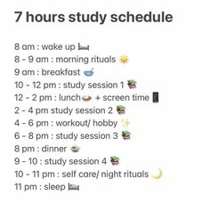 the 7 hours study schedule is shown in this screenshoto image, with text on it