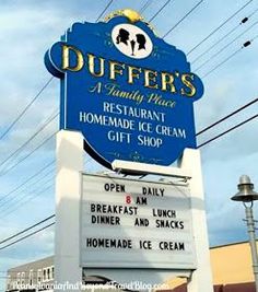 the sign for duffer's restaurant and ice cream shop