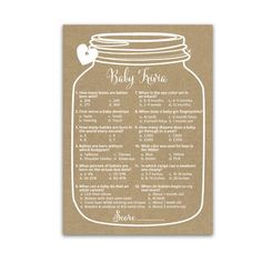 a mason jar with instructions for baby names on it and a heart hanging from the top