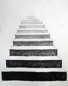 a black and white drawing of steps leading up to the sky with no one on it