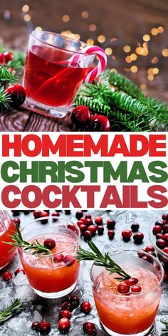 homemade christmas cocktails with cranberry and rosemary garnish