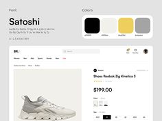 an image of a website page with shoes on the front and bottom pages, including colors