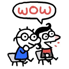 an image of two people talking to each other with the word wow written above them