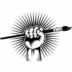 a hand holding a paintbrush and pointing it at the viewer with an arrow in the middle