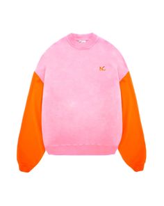 The NC Oversized Sweater in pink and orange is crafted from cotton & polyester featuring a round neck, long wide sleeves, and a relaxed fit. Unisex. Made in Spain. Composition: 60% Cotton, 40% Polyester. Interior quality cotton fleece for a softer feel. Measurements: S: LENGTH: 73.2cm / WIDTH: 60cm M: LENGTH: 78,6cm / WIDTH: 71cm Casual Oversized Pink Sweater, Pink Oversized Casual Sweater, Pink Oversize Sweatshirt For Streetwear, Oversized Pink Sweater For Fall, Orange Color Block Long Sleeve Sweater, Sporty Oversized Pink Top, Pink Oversized Sporty Top, Pink Crew Neck Sweater With Ribbed Cuffs, Relaxed Fit Color Block Crew Neck Sweater