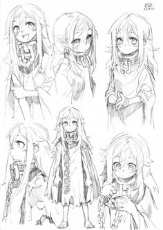 some sketches of the characters from naruta and their faces in different poses, with one