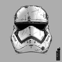 a star wars helmet is shown in black and white