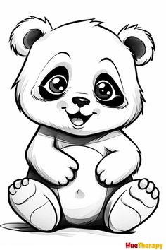 a cartoon panda bear sitting on the ground with its paws crossed and eyes wide open