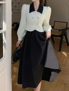 DRESS TO IMPRESS Spring Elegant Two Piece Set Women Casual Slim Korean Coat + Black Pleated Gothic Vintage Midi Skirt Office Lady Skirt Srts Korean Coat, Skirt Set Two Piece, Vintage Midi Skirt, Skirt Office, Vintage Boho Dress, Office Skirt, Gothic Vintage, Summer Fabrics, Coat Black