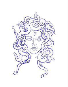 a drawing of a woman with snakes on her head