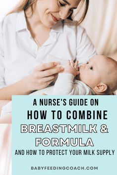 A mom looks down at her baby while feeding the baby a bottle. The photo is airy and loving, with white clothes, a baby bottle filled with milk and a baby drinking. Mixed Feeding Newborn Schedule, Breastmilk And Formula Combining, Formula Milk Guidelines, Combination Feeding Schedule Newborn, Breastfeeding Vs Formula Feeding, Mixing Breastmilk And Formula, Combo Feeding Pumping Schedule, How Much To Feed A Newborn, Pumping And Formula Feeding Schedule