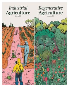 two books with illustrations of people working in the garden and an image of a man tending plants