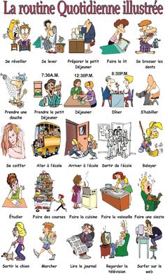 the french language poster shows different types of people in their home and business attires