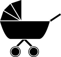 a black and white silhouette of a baby carriage