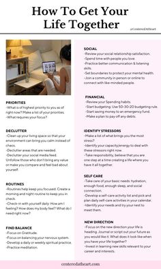 Ready to take control of your life and make positive changes? It’s time to get organized, set clear goals, and take actionable steps towards achieving them. Start by decluttering your space, planning your days, and prioritizing your mental and physical well-being. Remember, progress is progress, no matter how small. Embrace the journey of self-improvement and watch your life transform! 🌟📈 #LifeTogether #SelfImprovement #GoalSetting #OrganizedLife Things To Do To Upgrade Your Life, Personal Health Care, Self Improvement Schedule, Focus On Yourself Goals, Elevate My Life, How To Get Out Of A Rut In Life, Environmental Self Care, Things To Do For Mental Health, Planning Your Life