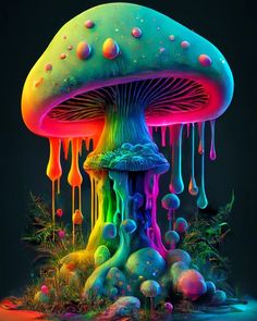 an image of a colorful mushroom with drops on it