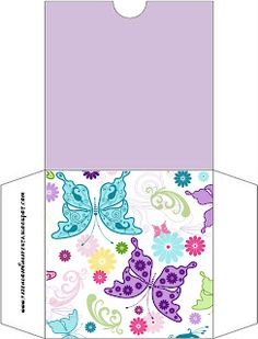 an open box with butterflies and flowers on the inside, in pastel purple colors