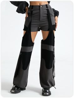 Affordable price buy Cargo Pants on Kollyy, SPU: 48Q1CA6UB8B2, Color: Gray, Activity:Daily, Material:Polyester Cotton. Self Cut Pants, Affordable Gray Cotton Bottoms, Two Toned Cargo Pants, Cybercore Pants, Weird Fashion Aesthetic, Techware Fashion, Cyberpunk Pants, Short Pants Outfit, Character Fashion