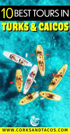 A group of kayaks congregate in a cluster in the middle of crystal clear waters in Turks and Caicos Turks And Caicos Cruise Port, Grand Turk