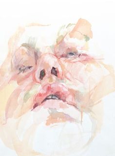 a watercolor painting of an old man's face with his eyes closed and tongue out