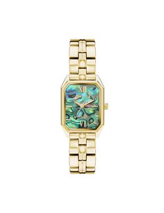 Anne Klein Gold-Tone/Abalone Octagonal Shaped Metal Bracelet Watch Skeleton Dial Rectangular Jewelry Gift, Gold Watches Women, Retro Watches, Octagon Shape, Metal Bracelet, Watches Unique, Jewelry Lookbook, Gold Hands, Metal Bracelets