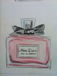 a drawing of a bottle of perfume with a bow on it's top and the words miss dior written in french