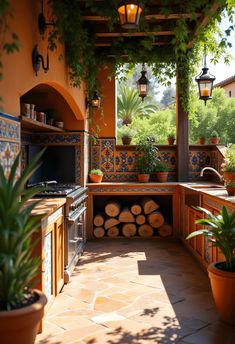 From vibrant tiles to rustic wood beams, these 21 outdoor kitchens are inspired by Mexican Hacienda style. See how you can add warmth, character, and a touch of traditional elegance to your backyard today! Mexican Tile House, Houses Mexican Style, Mexican Hacienda Decor Kitchen, Small Hacienda Style Homes Mexican, Mexican Courtyard Hacienda Style, Mexican Inspired Kitchen Hacienda Style, Hacienda Style Kitchen Mexico, Hacienda Style Homes Mexican Kitchen, Small Hacienda Style Homes