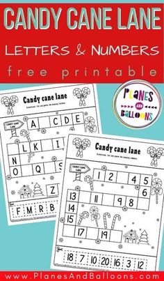 candy cane lane letters and numbers printable worksheet