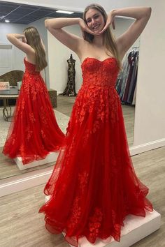 Long Red Evening Dress, Prom Dress With Lace, Red Prom Dress Long, Tulle Long Prom Dress, Formal Prom Dresses Long, Cheap Prom Dresses Long, Strapless Evening Dress, Strapless Prom Dress, A Line Evening Dress