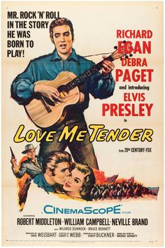 the poster for love me tender, starring actors from left to right elvis presley, robert wayne