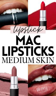 lipstick is shown with the words lipstick mac lipsticks medium skin on top and bottom