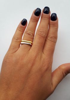 "Square Ring, Set of Two Ring, Stacking Ring Set, Minimalist Jewelry, Geometric Rings, Simple Rings, Silver Ring Set, Silver Square Ring ✔~ 100% Handmade ~ ✔~ 100% 925 Sterling Silver & Gold Plated 18k ✔~ Thickness 1.9 MM ✔~ Weight 7 grams of two rings \"in medium size\" ~ ✔~ Μade to order ~ ✔~ Free shipping ~ ✔~ Available Express shipping ~ ✔~ Tracking number ~ ✔~ Elegant Gift box, Gift bag ~ ✔~ Available Color ~ Silver & Gold ~ Silver & Silver~ Gold plated & Gold plated ✔~ Read Modern Stackable Rings For Everyday With Simple Design, Modern Stackable Rings With Simple Design, Minimalist Double Band Stackable Rings As Gift, Modern Double Band Stackable Rings For Everyday, Minimalist Stackable Couple Rings For Everyday, Minimalist Stackable Open Couple Rings, Minimalist Couple Rings With Open Design, Minimalist Double Band Midi Rings For Anniversary, Minimalist Open Couple Rings With Simple Design