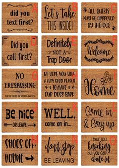 12 door mats with sayings on them for home decor or wall hanging, set of 8