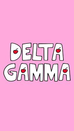 the words delta garmaa are in white and red letters on a pink background