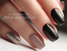 Bellas Black Gold Nails, Black Nails With Glitter, Dark Nails, Nail Designs Glitter, Neutral Nails, Gold Nails