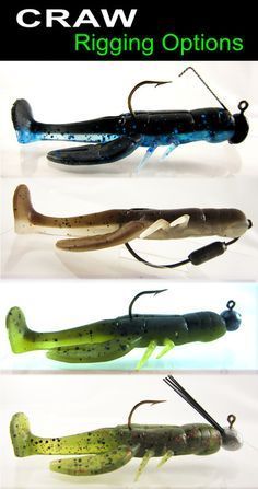 three different types of fishing lures with the words craw rigging options on them