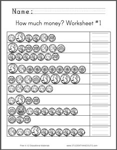 the money worksheet for kids to learn how much money is in each coin