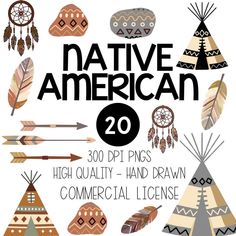 native american clip art with the text,'native american 20 high quality hand drawn commercial license