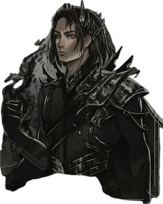 a drawing of a man with black hair and armor