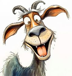 a cartoon goat with its mouth open and his tongue hanging out to the side,