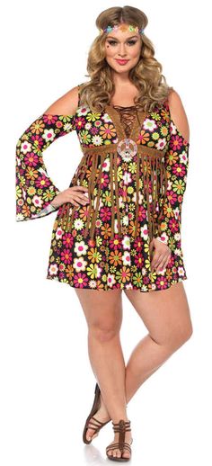 Women's Plus Size Starflower Hippie Costume - Candy Apple Costumes 60s Outfit, Outfits 60s, 60s Outfits, Hippie Costume Halloween, Plus Size Hippie, 70s Costume, Disco Costume, Diy Costumes Women, Plus Size Costume